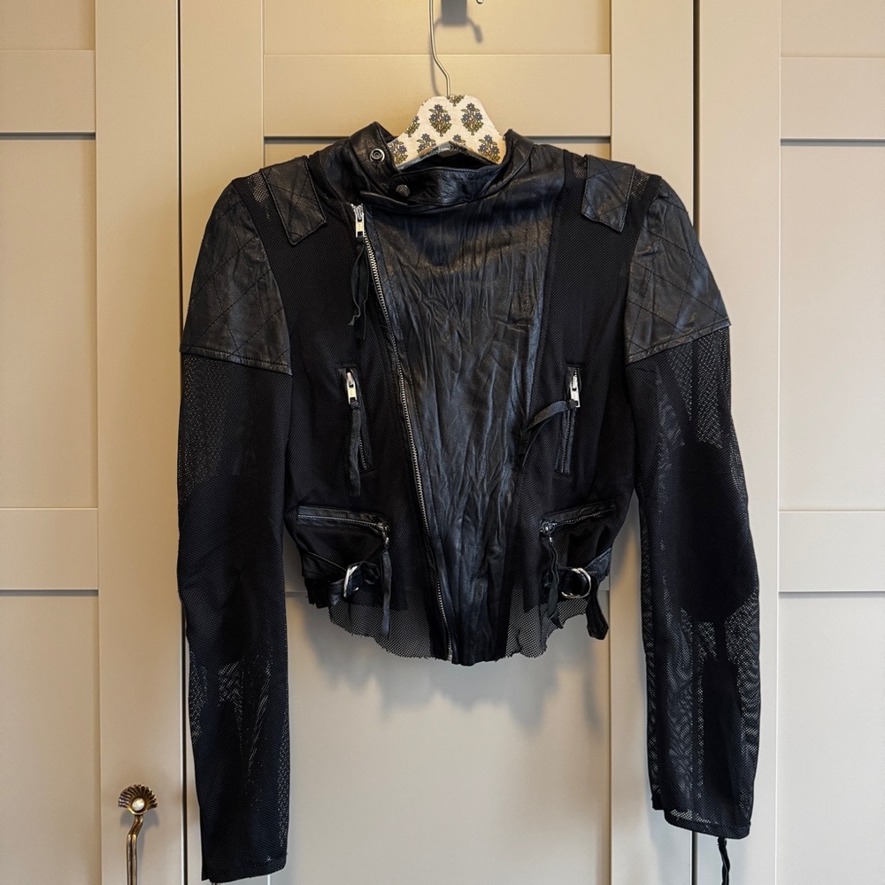 Women’s Cropped Moto Edgy Jacket HORACE Mesh Detailed Zip Medium